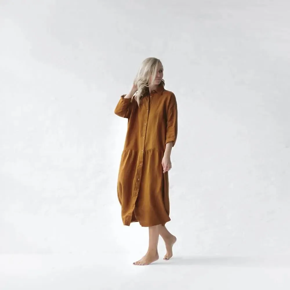 Oversized Mustard linen dress by Seaside Tones