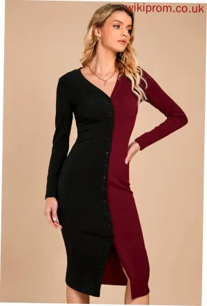 Pam Long V-Neck Blends Dresses Elegant Cotton Bodycon Sleeves Club Dresses Midi