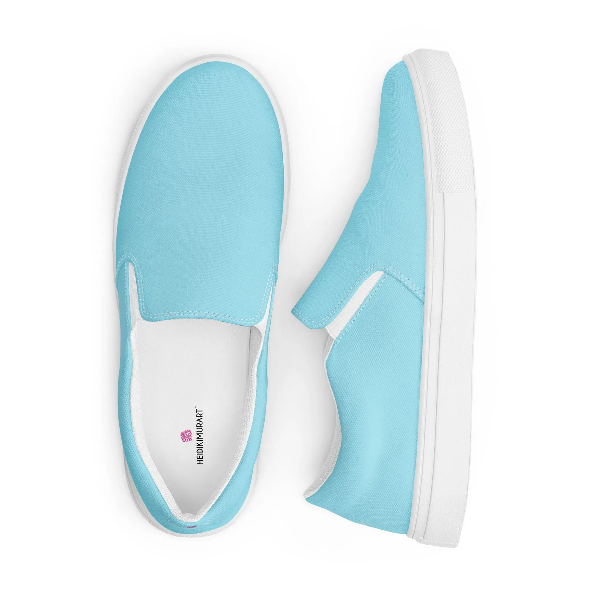 Pastel Blue Men's Slip Ons, Solid Light Blue Color Best Casual Breathable Men’s Slip-on Canvas Shoes (US Size: 5-13)