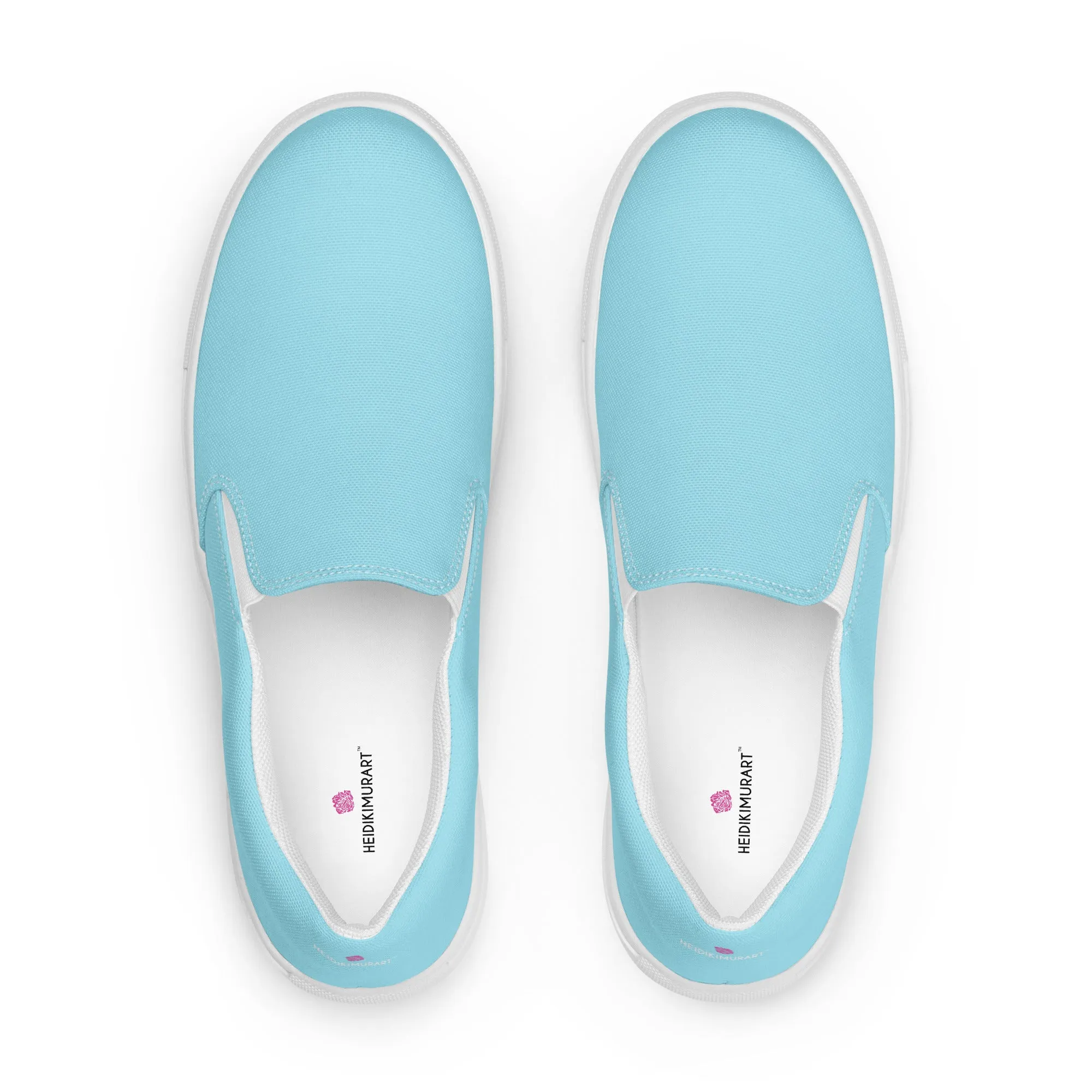 Pastel Blue Men's Slip Ons, Solid Light Blue Color Best Casual Breathable Men’s Slip-on Canvas Shoes (US Size: 5-13)