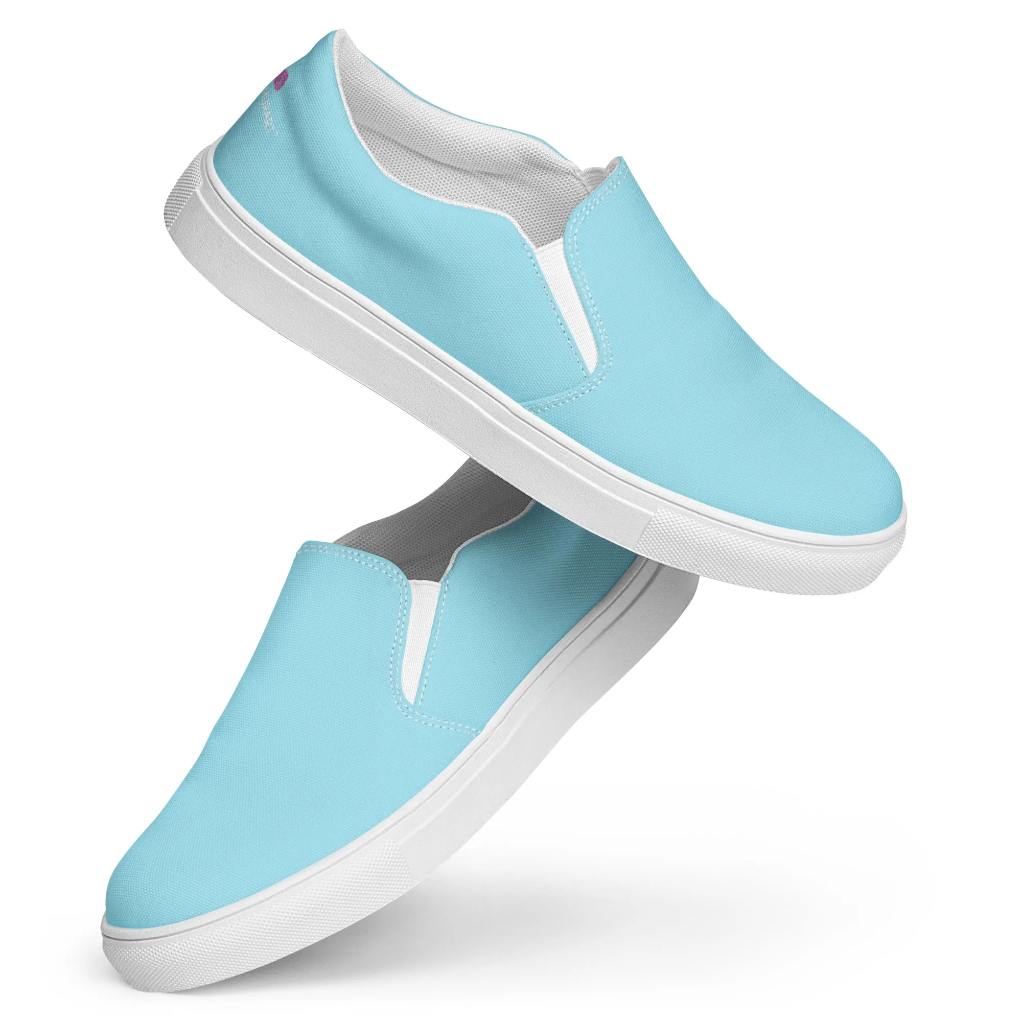 Pastel Blue Men's Slip Ons, Solid Light Blue Color Best Casual Breathable Men’s Slip-on Canvas Shoes (US Size: 5-13)