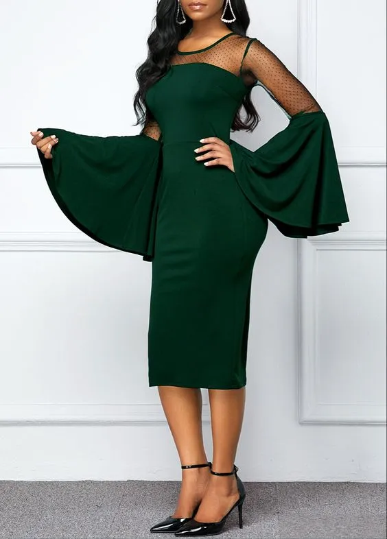 Patchwork slim sexy ruffle sleeve dress