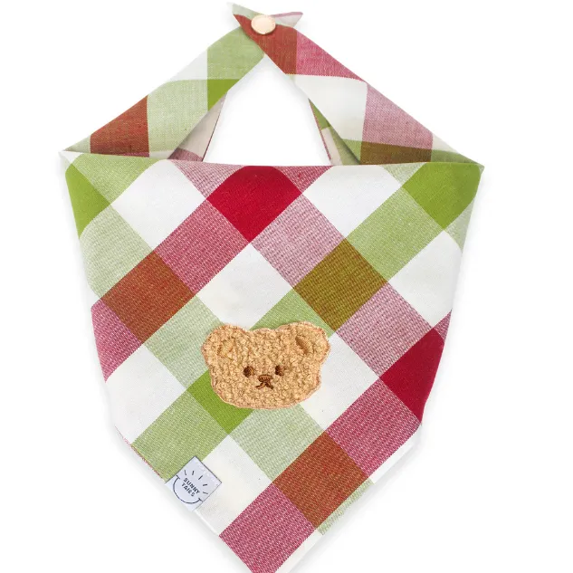 Picnic Plaid Teddy Bear Dog Bandana - Small