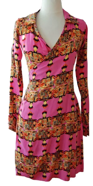 Pink Silk Print Wrap Dress