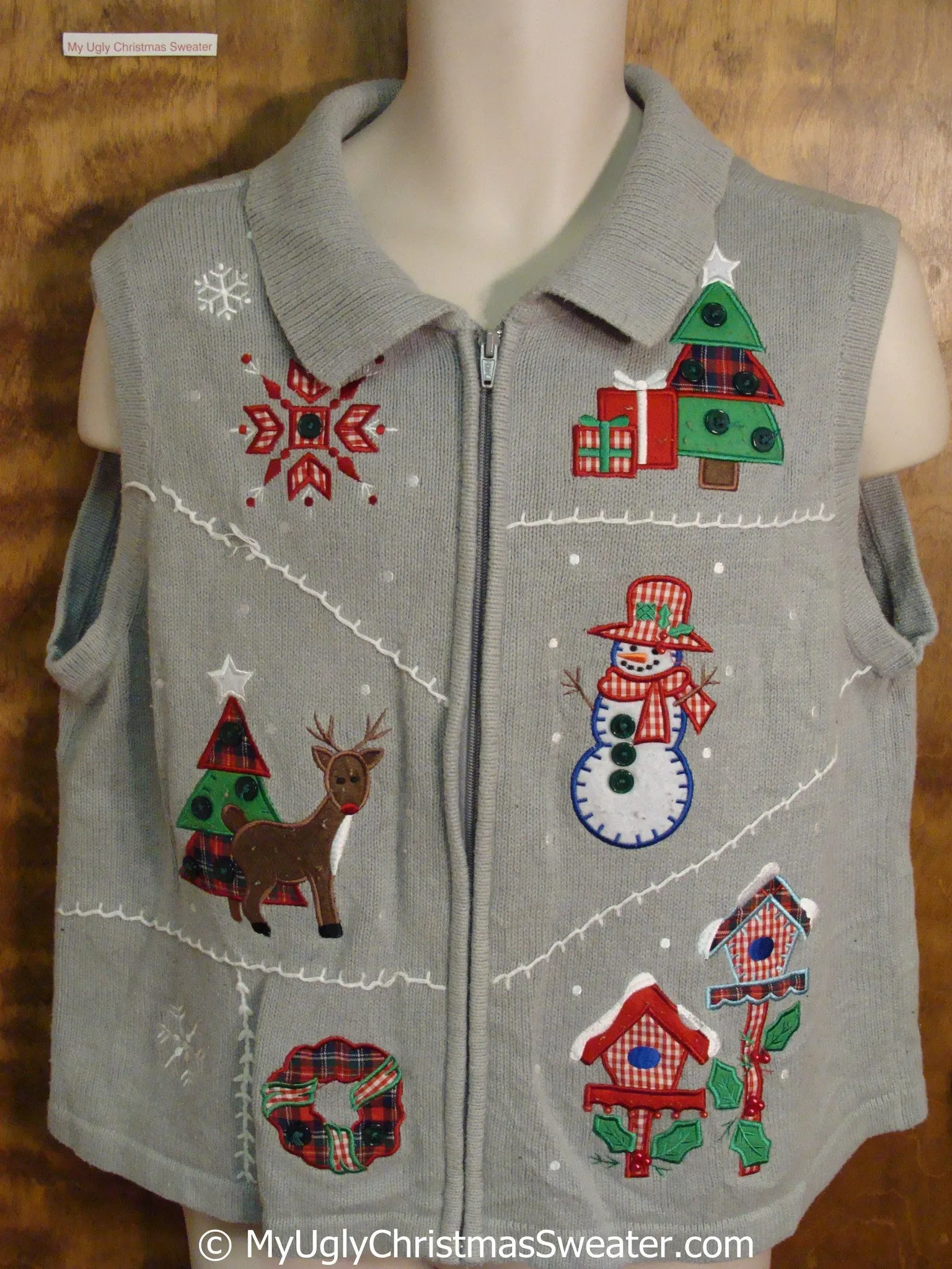 Plaid Accents 80s Ugly Christmas Sweater Vest