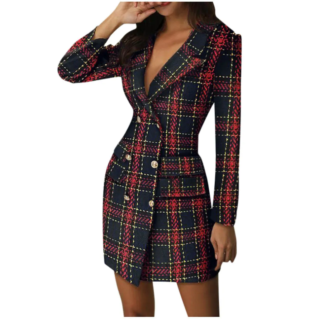 Plais double breasted sexy slim suit blazer dress