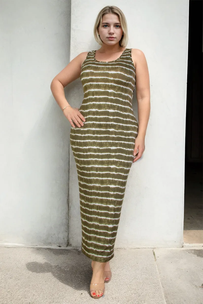 Plus Size Tie Dye Printed Tank Bodycon Maxi Dress