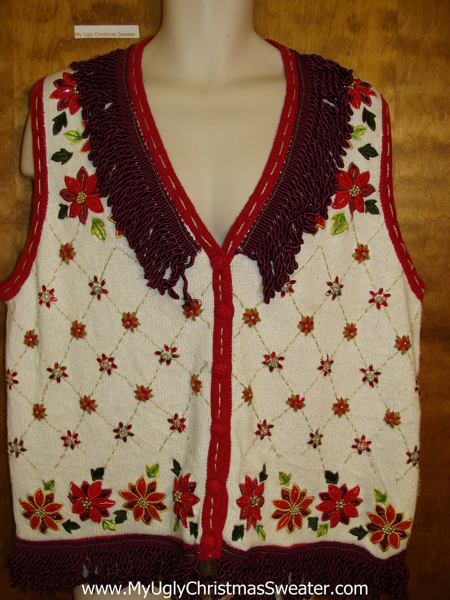 Poinsettia Themed Ugly Christmas Sweater Vest