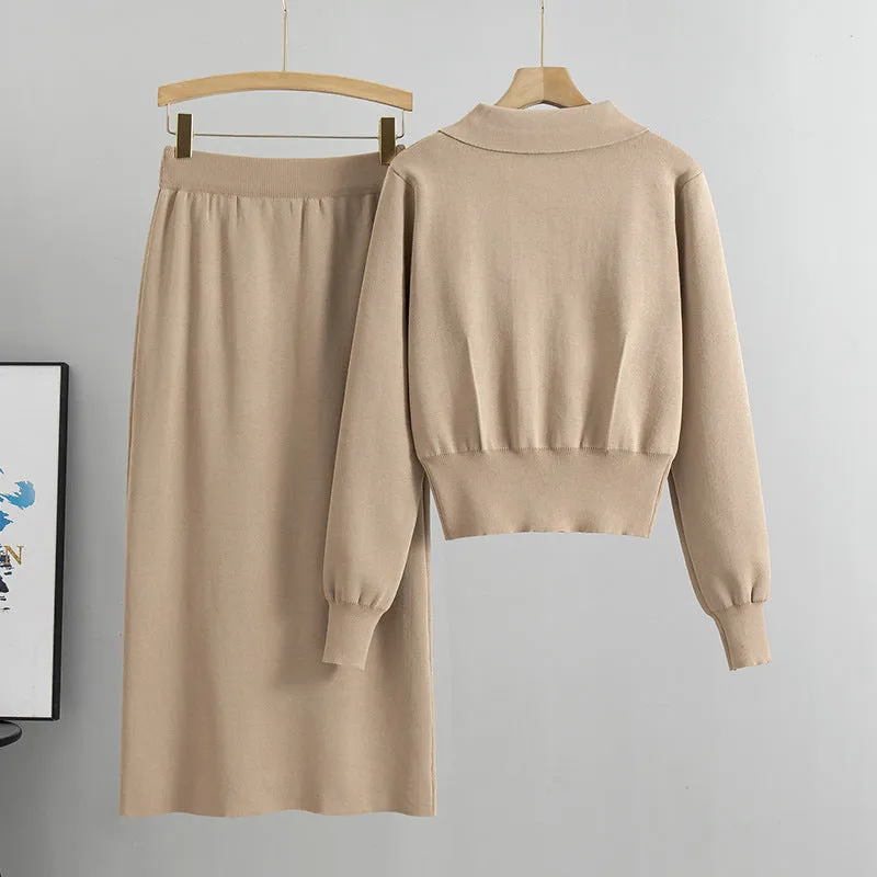 Pre Order: Pocket Long Sleeved Sweater   Midi Skirt Set