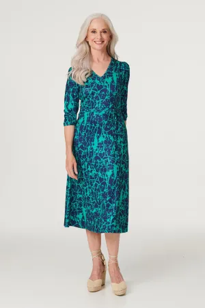 Printed 3/4 Sleeve Column Dress