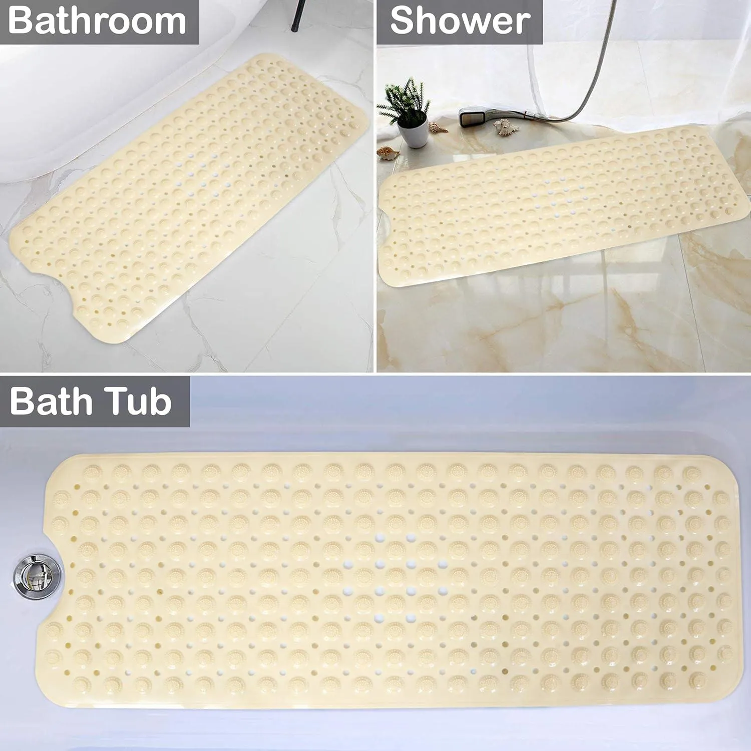 PVC Shower Mat Anti-Slip with Massage Acupressure Points, 40x100 cm, Beige