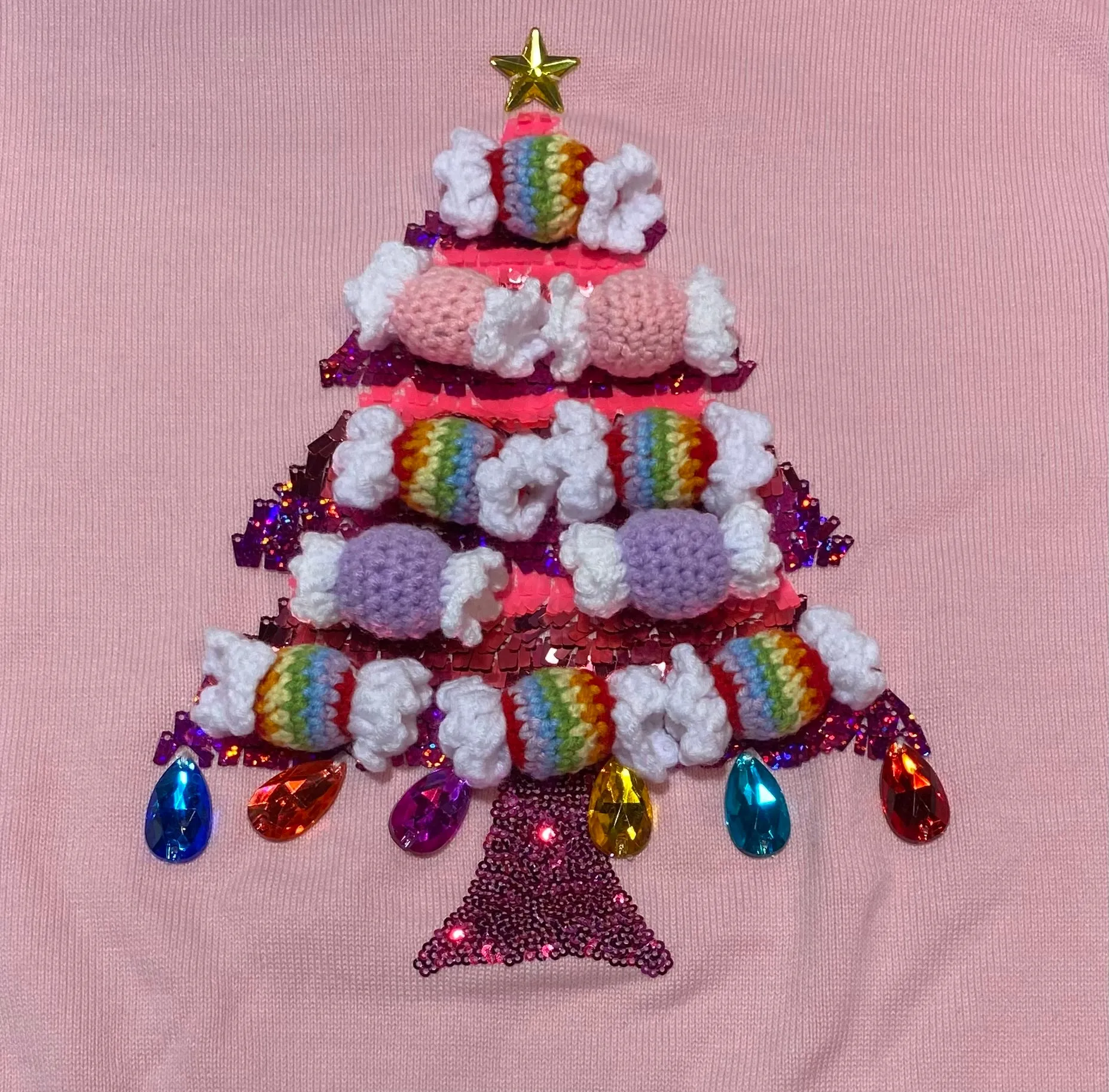 Queen of Sparkles Pink Candy Christmas Tree Sweater