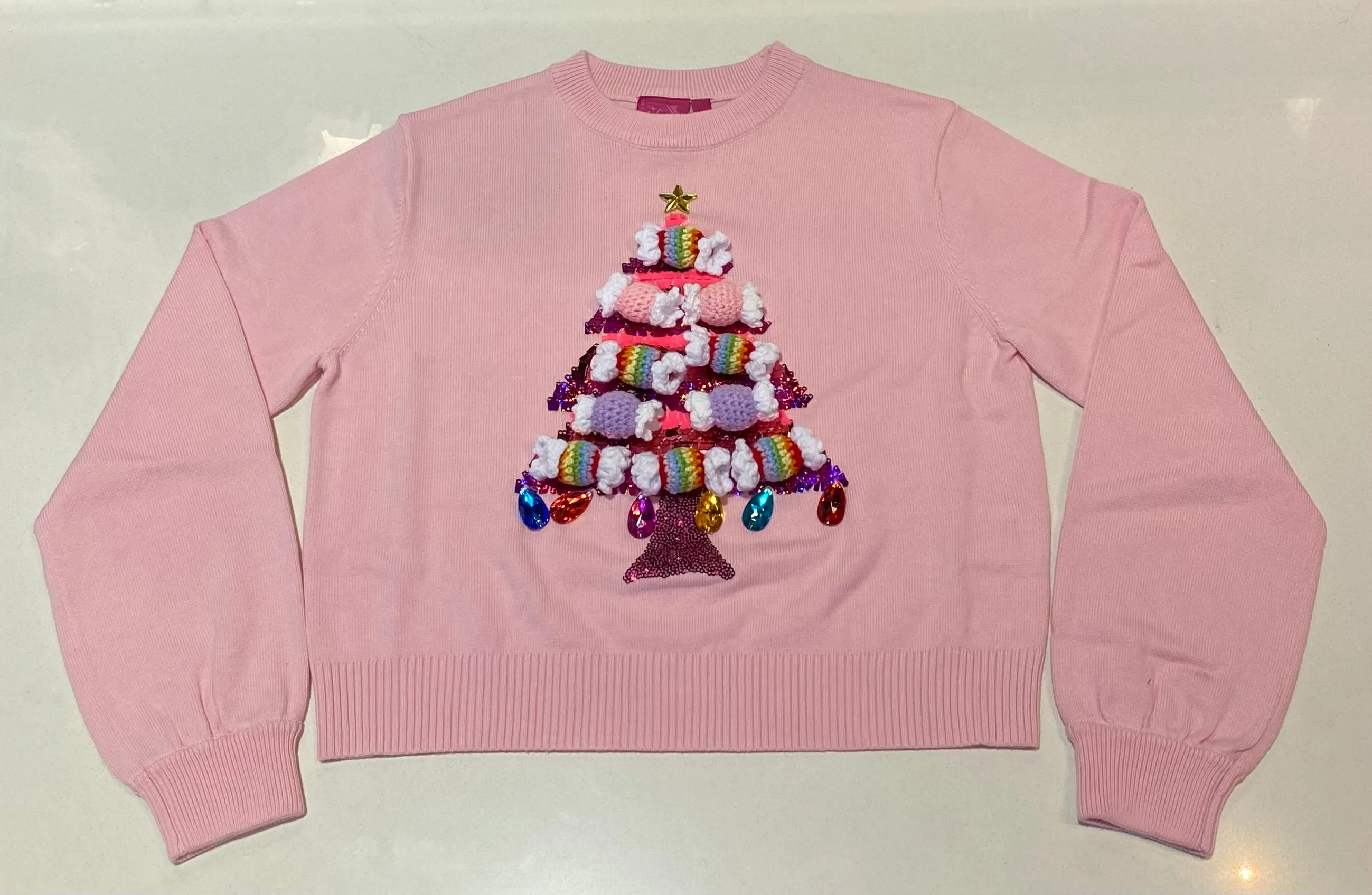 Queen of Sparkles Pink Candy Christmas Tree Sweater