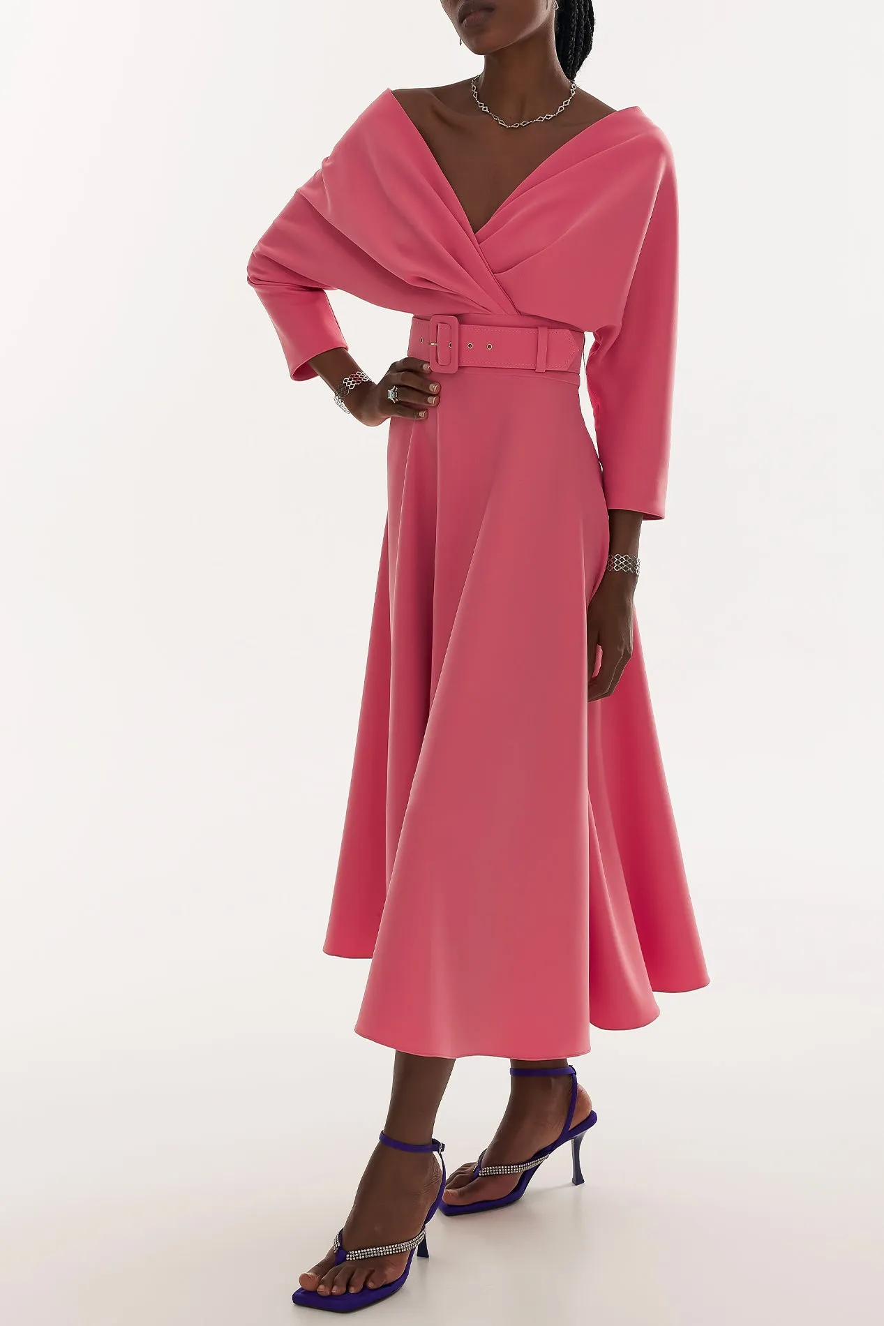 Reese Crepe Midi Dress in Salmon Pink