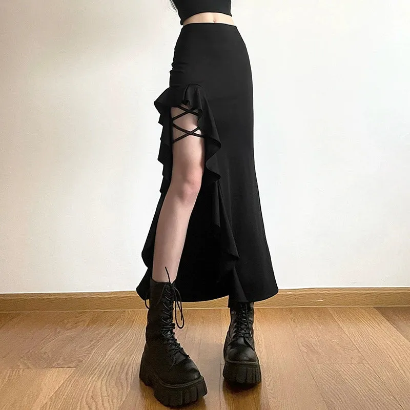 Retro Sexy Ruffled Hips Fishtail Skirt