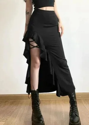 Retro Sexy Ruffled Hips Fishtail Skirt