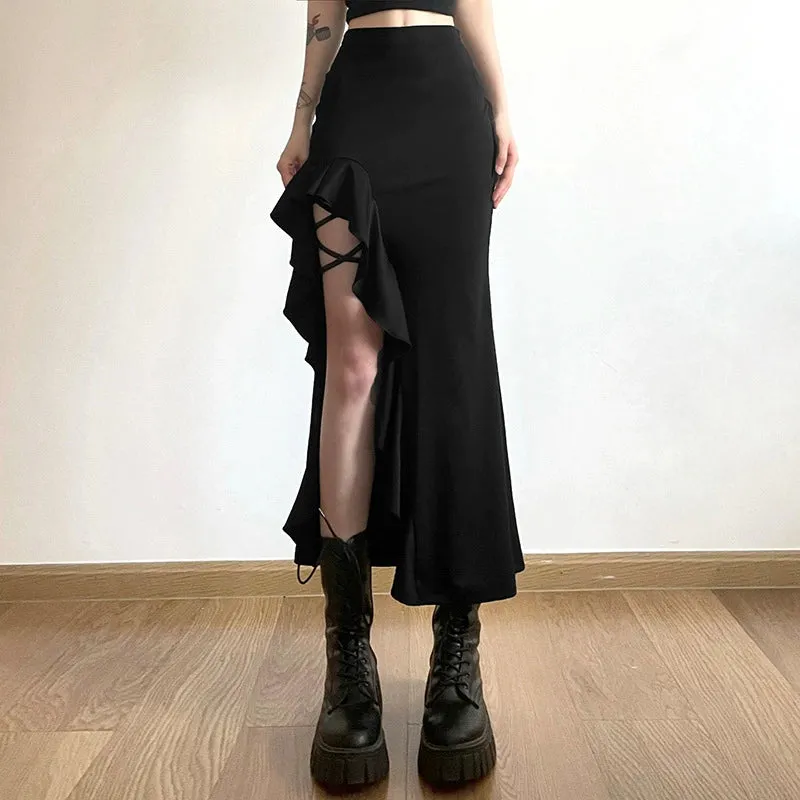 Retro Sexy Ruffled Hips Fishtail Skirt