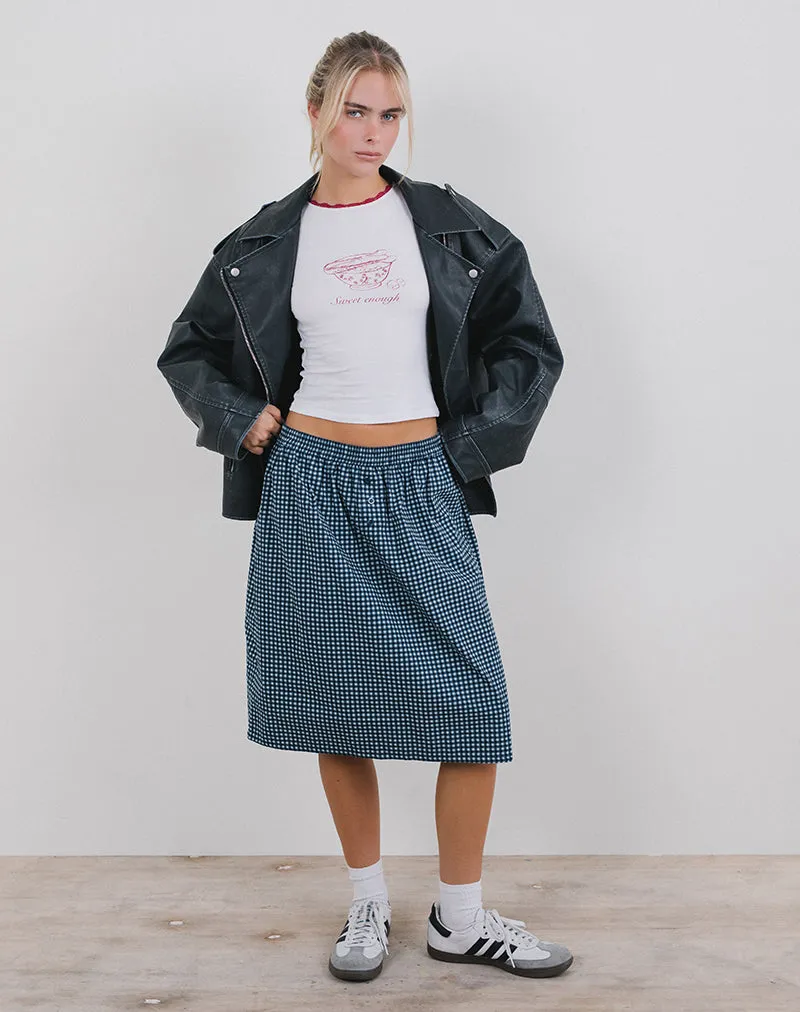 Sanjina Midi Skirt in Mini Dark Blue Gingham