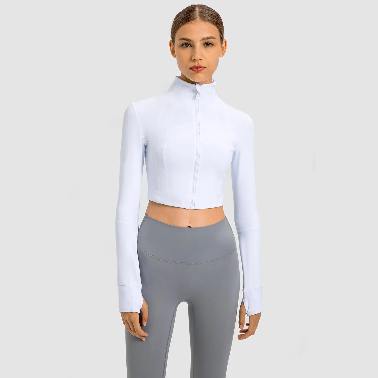 Seamless Flow Zip-Up Front Cropped Sports Top