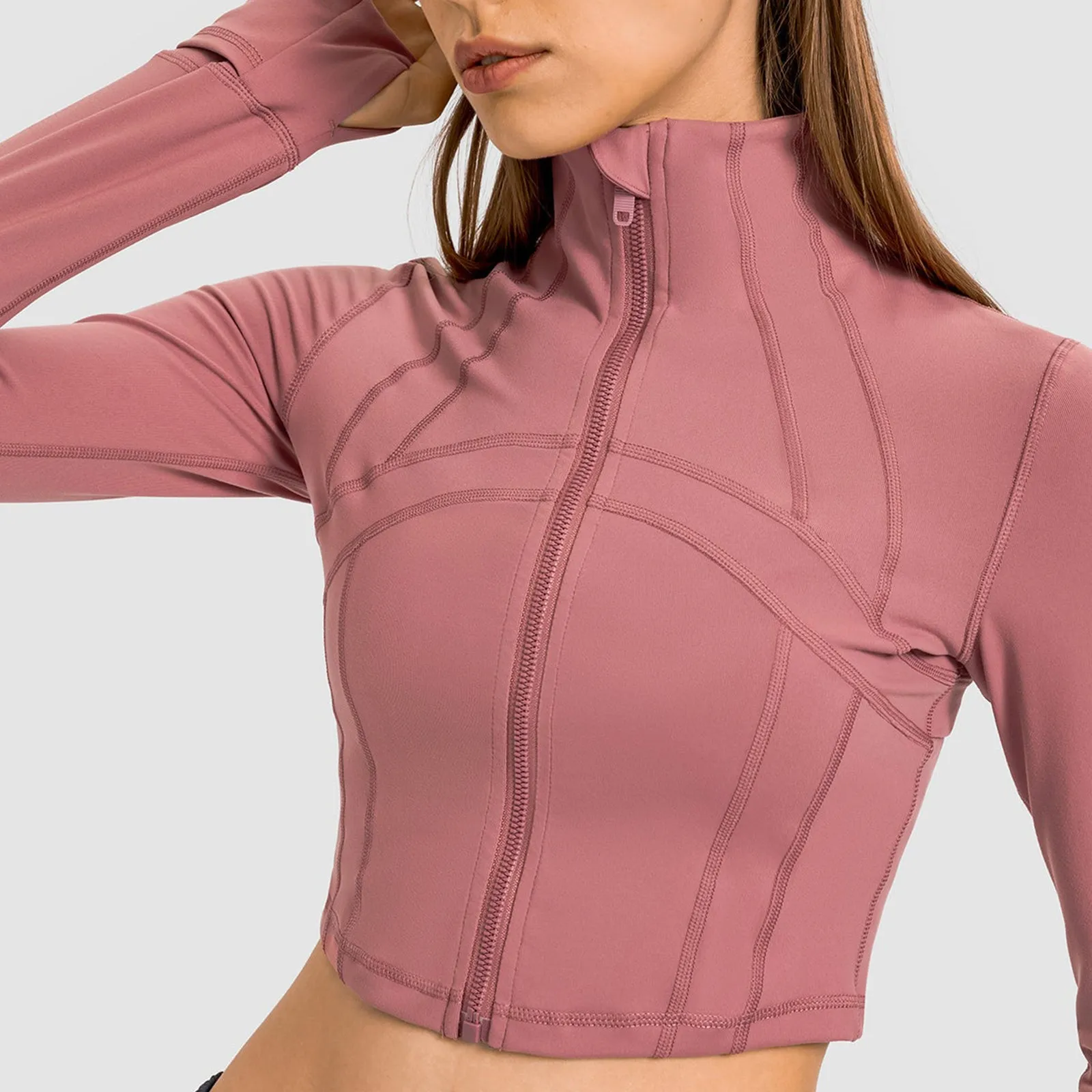 Seamless Flow Zip-Up Front Cropped Sports Top