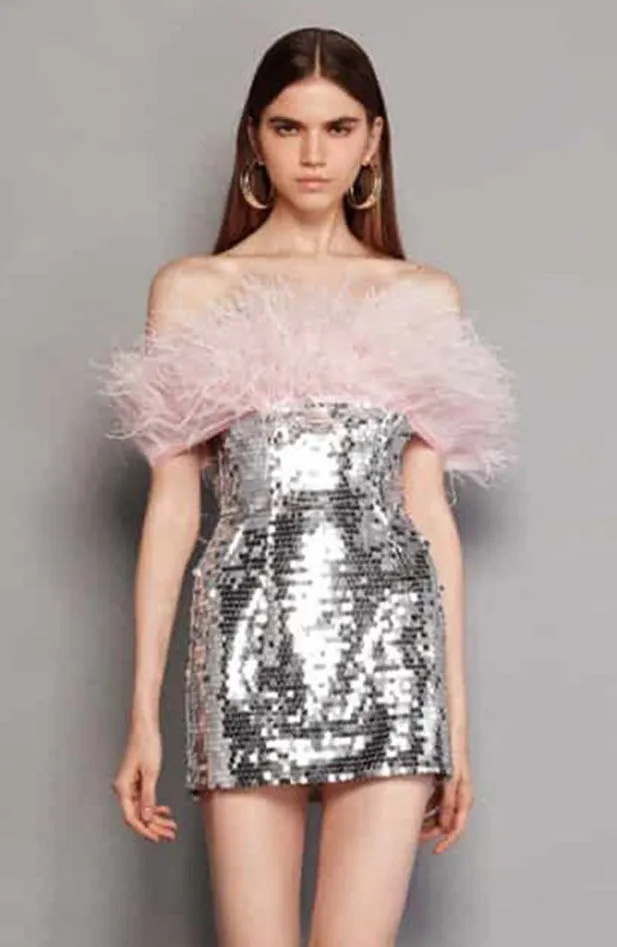 Sexy off-shoulder feather stitching tube dress