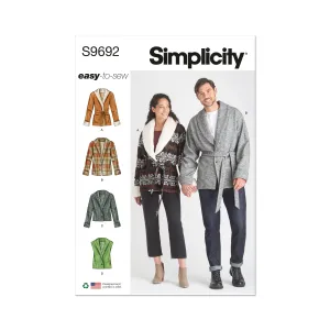 Simplicity Sewing Pattern S9692 UNISEX JACKET, VEST, AND BELT