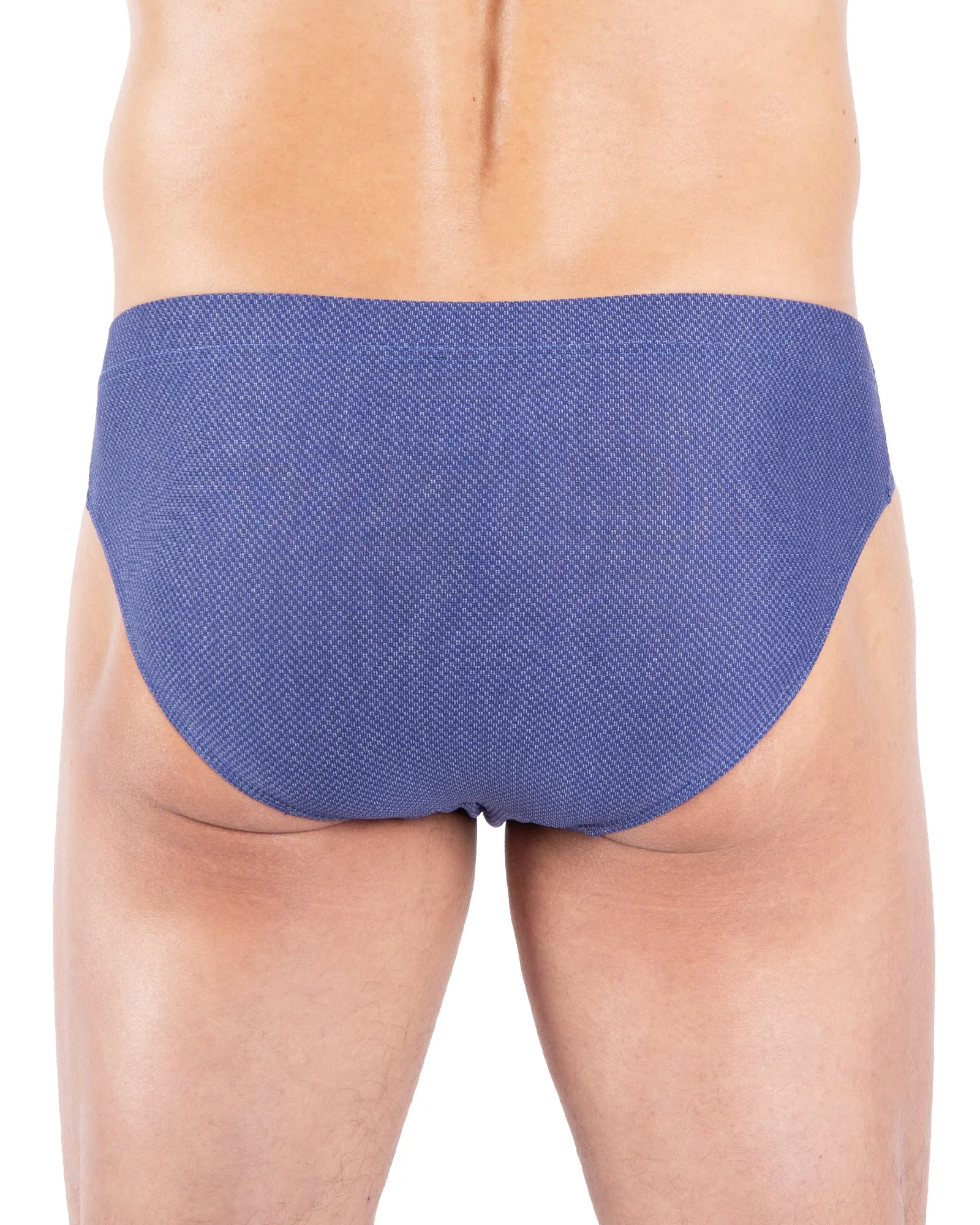 Slip Taille Basse Motif Jacquard Bleu avec Ceinture Enrobée - Modèle E113