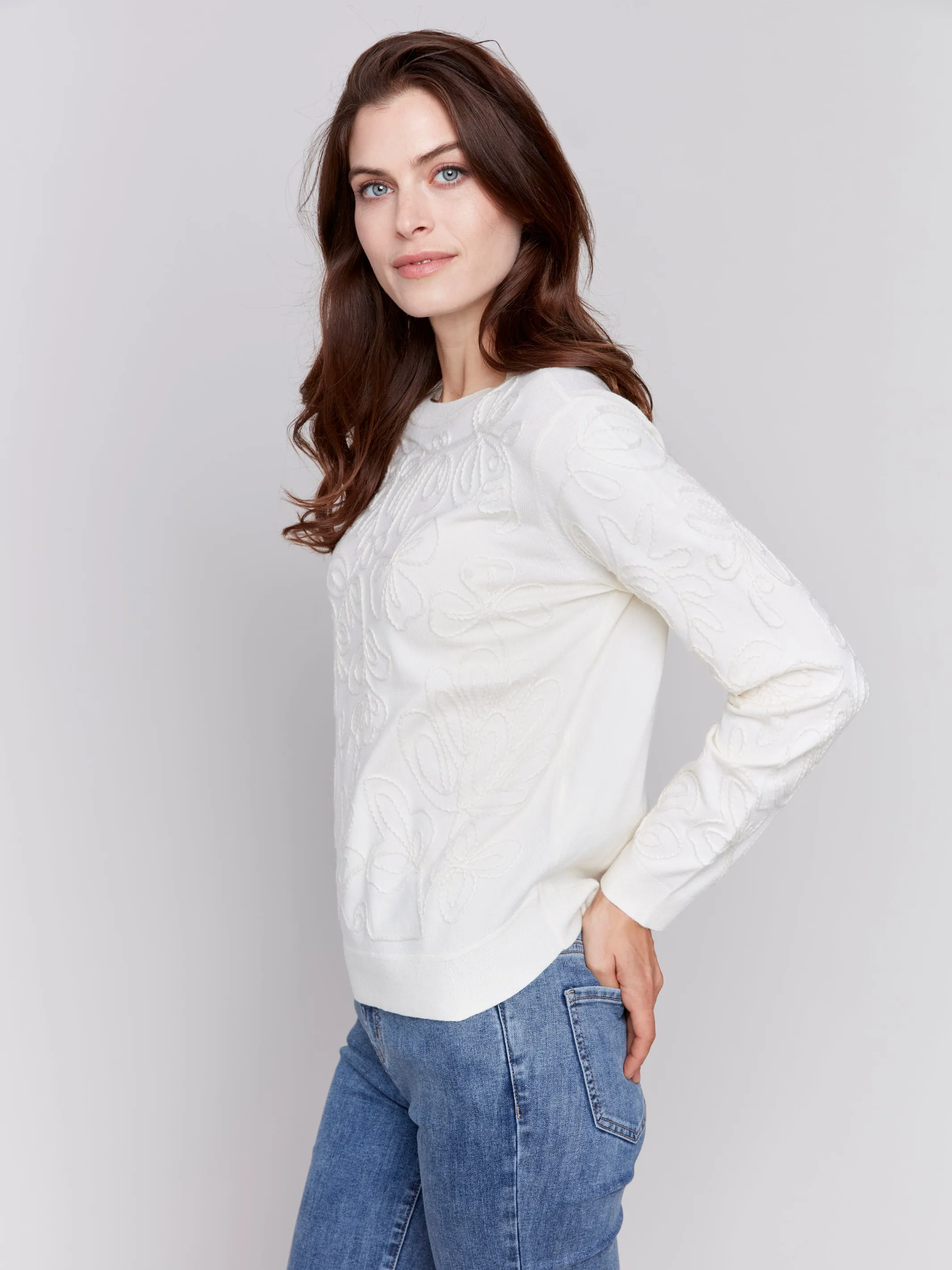 SOUTACHE EMBROIDERED LS TOP