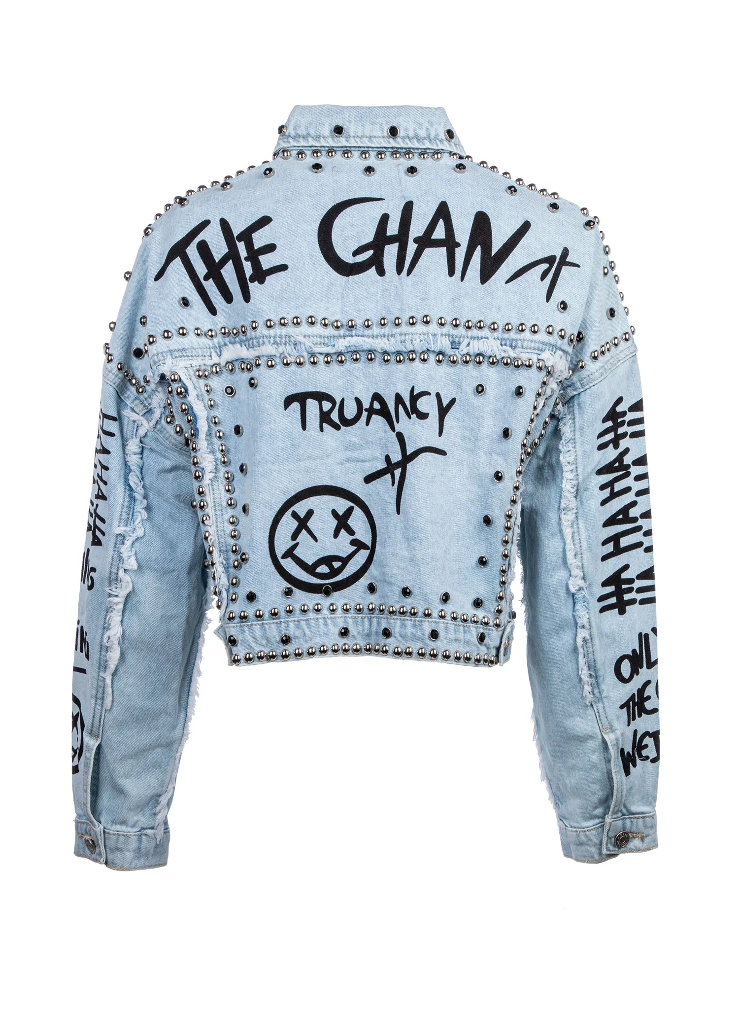 Studded Denim Jacket with Graffiti Design