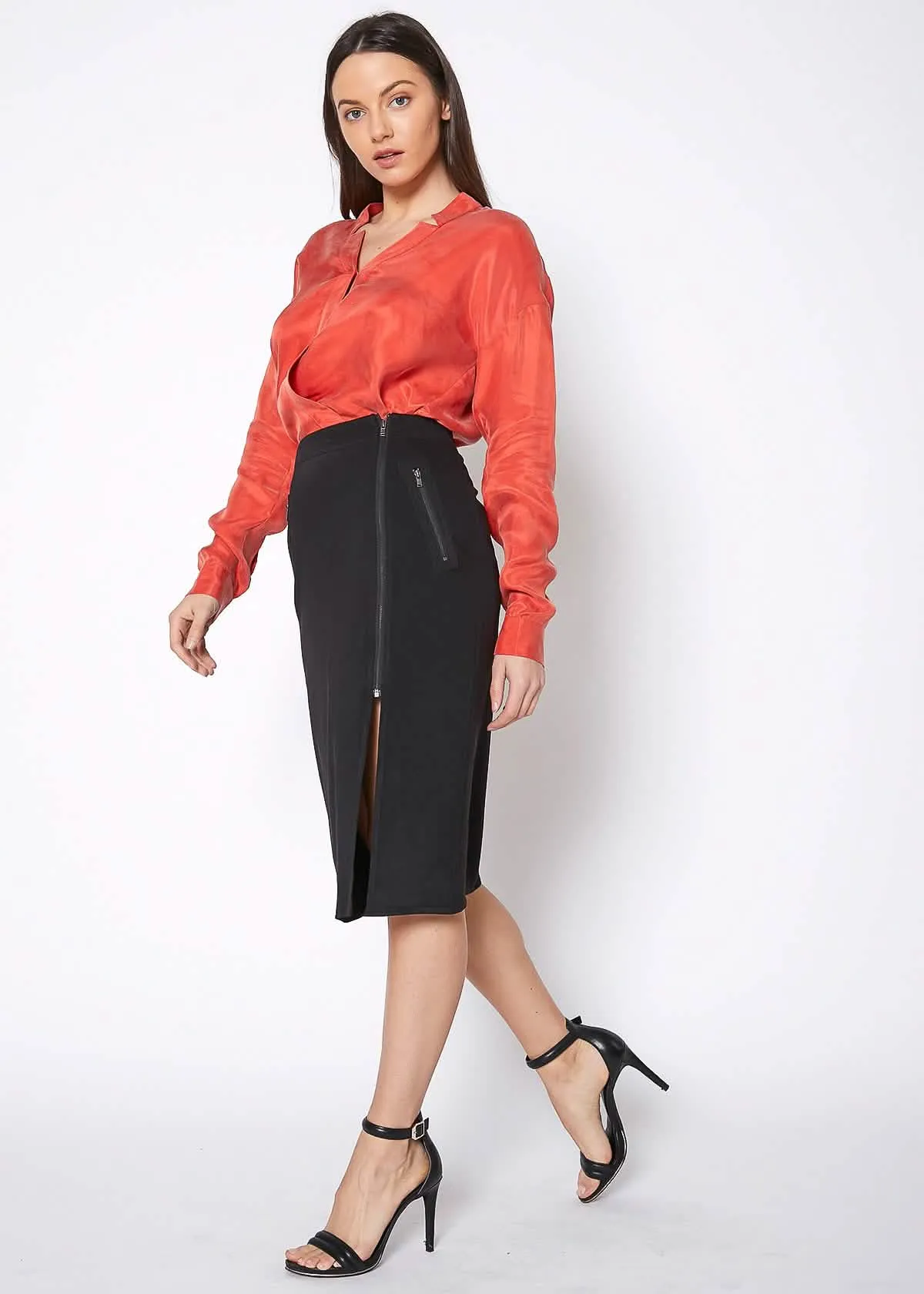 Stylish Women's Midi Skirt with Sophisticated Slit and Zip Closure