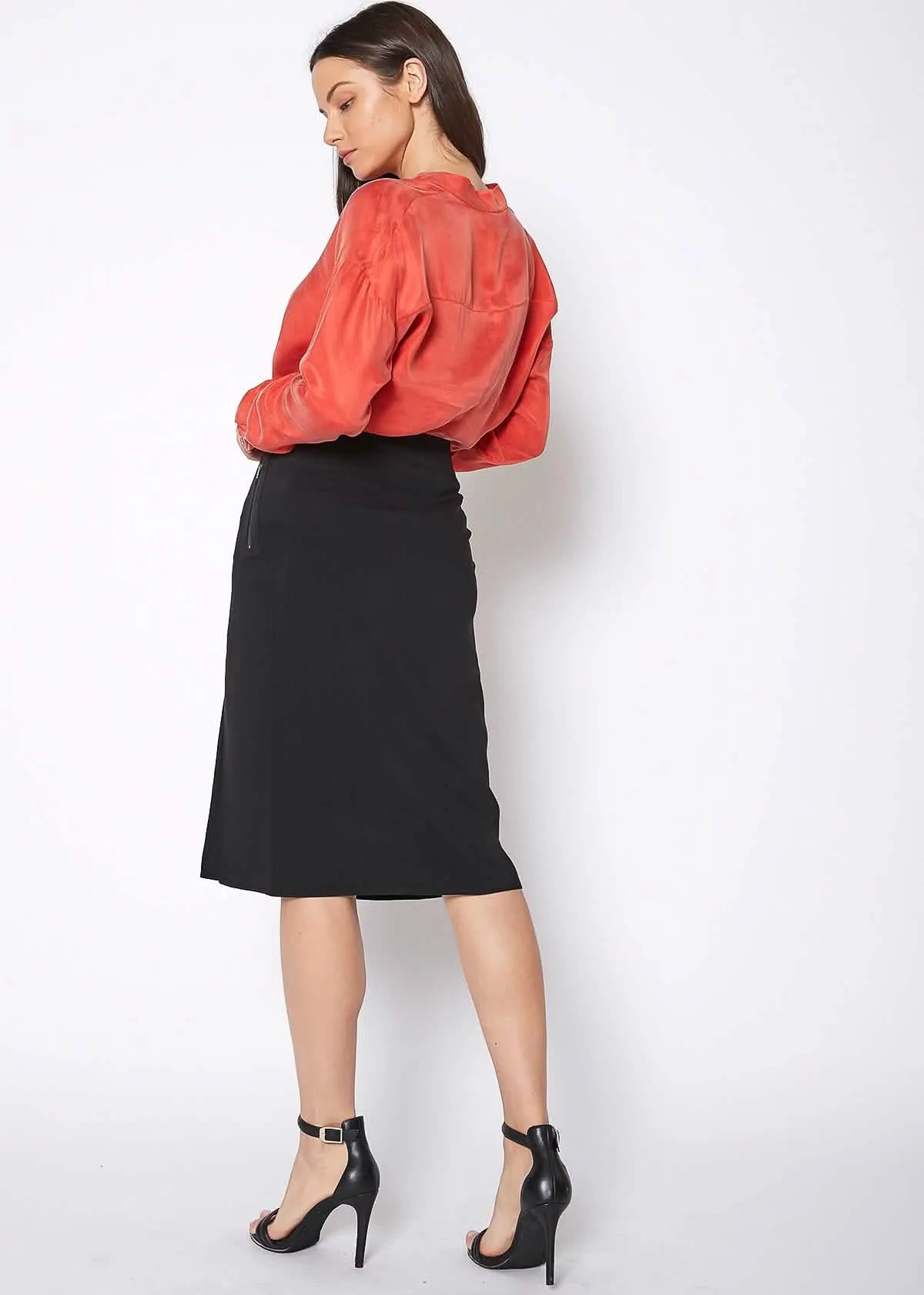 Stylish Women's Midi Skirt with Sophisticated Slit and Zip Closure