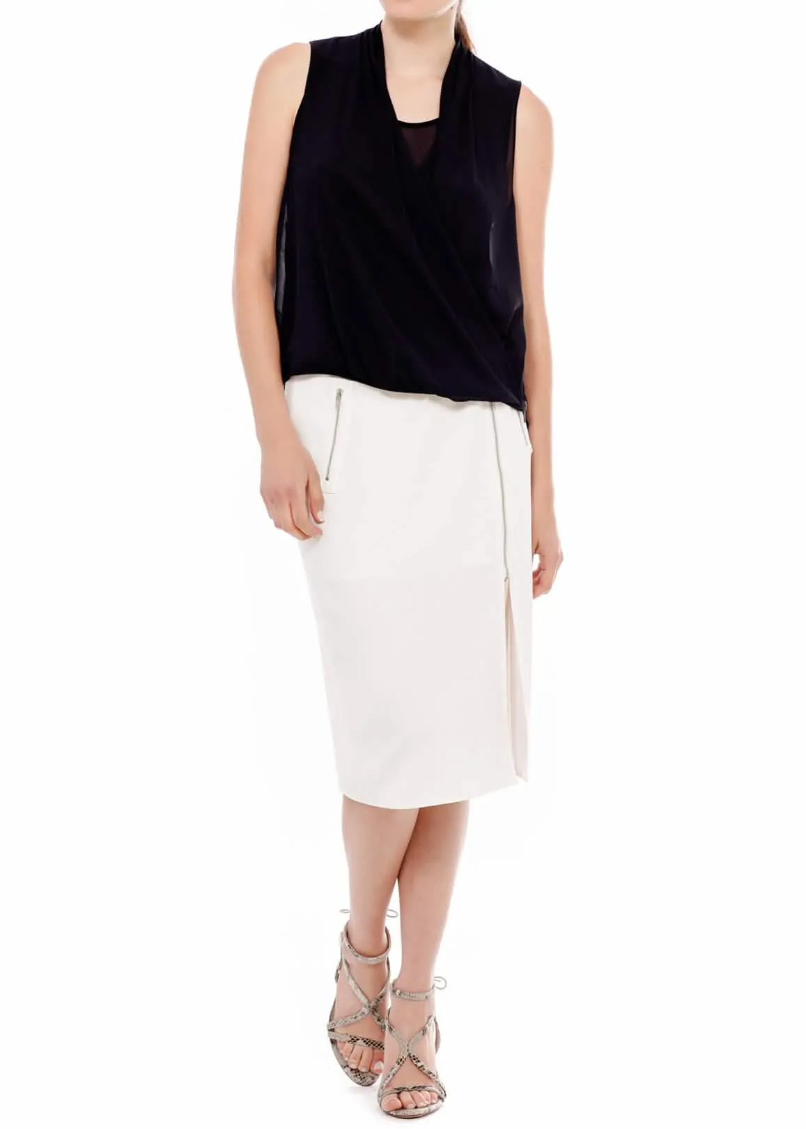 Stylish Women's Midi Skirt with Sophisticated Slit and Zip Closure