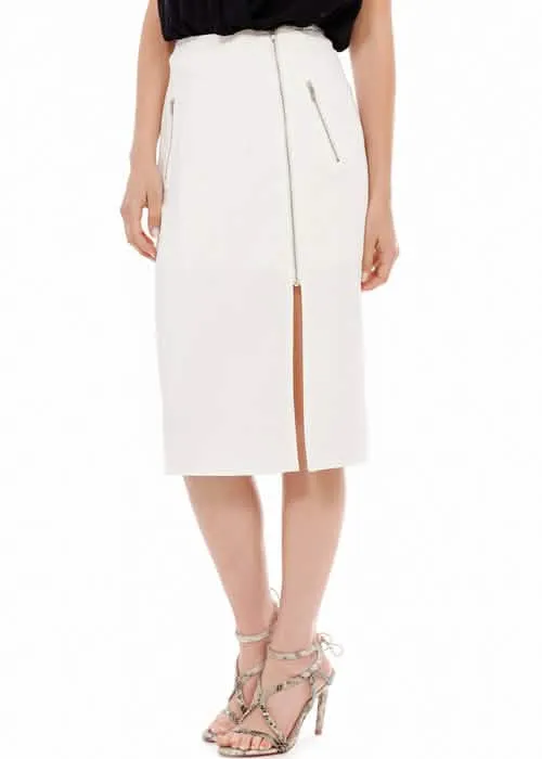 Stylish Women's Midi Skirt with Sophisticated Slit and Zip Closure