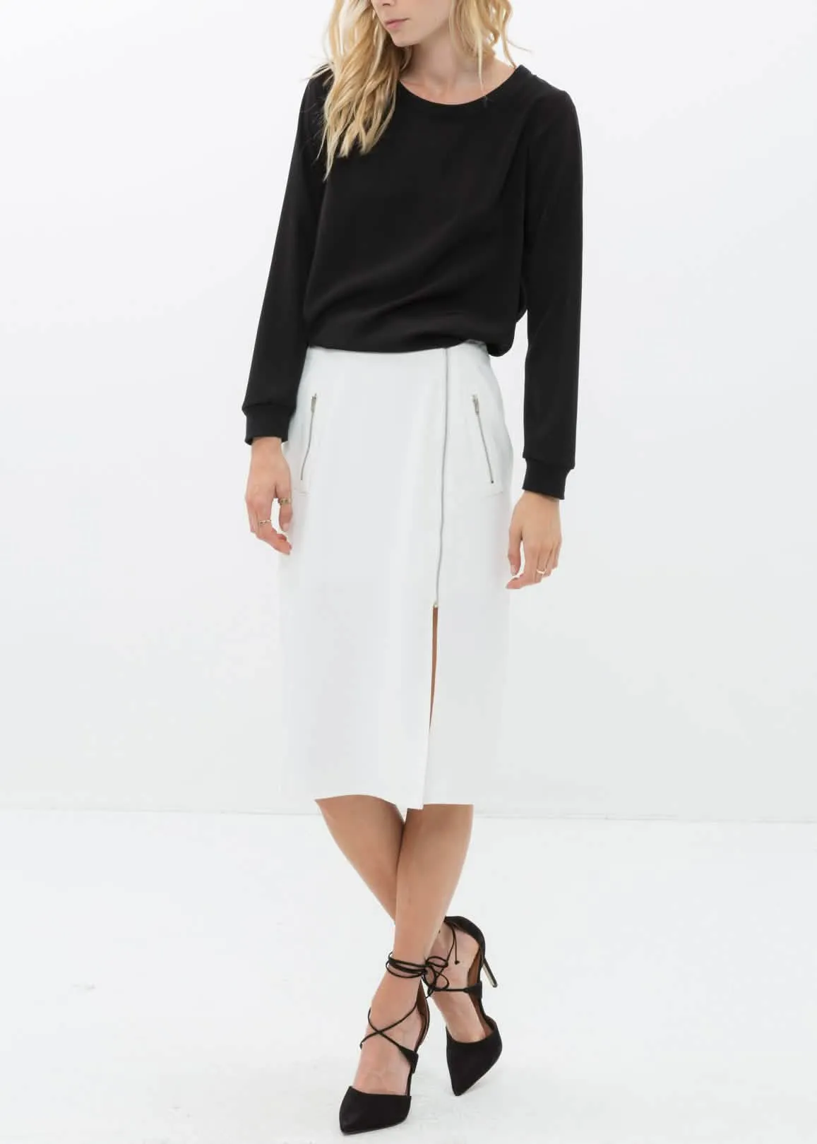 Stylish Women's Midi Skirt with Sophisticated Slit and Zip Closure