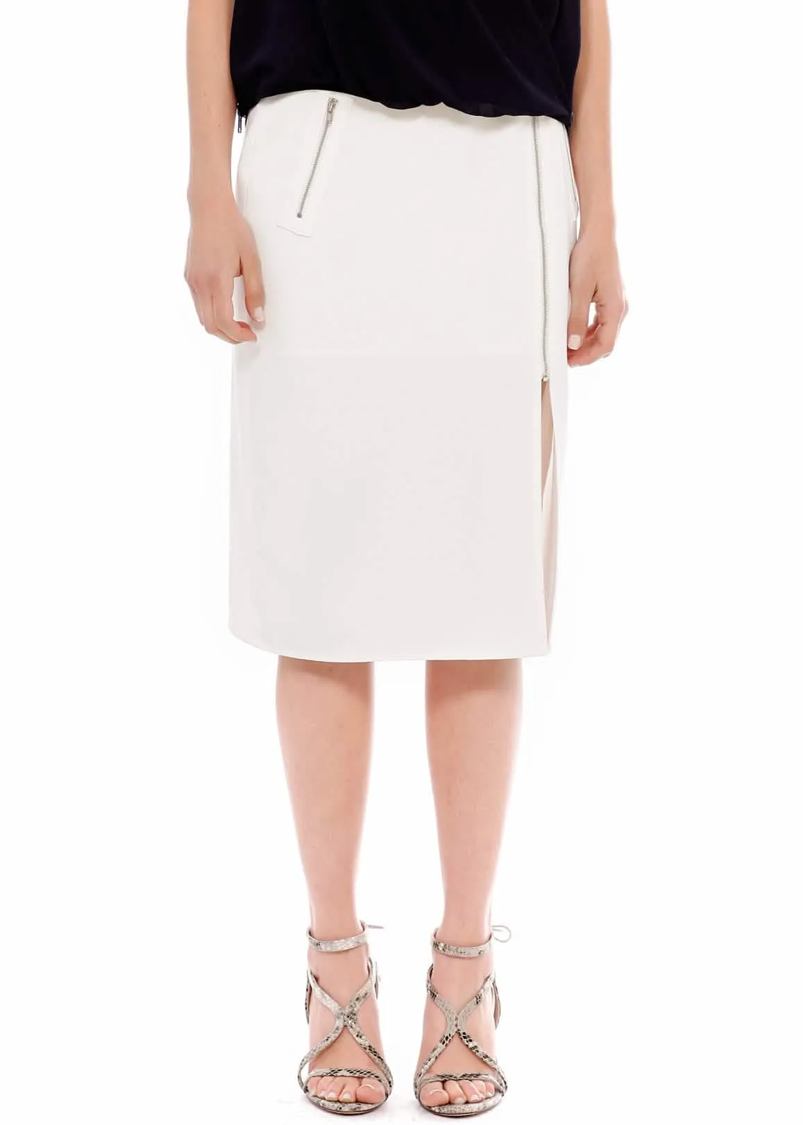 Stylish Women's Midi Skirt with Sophisticated Slit and Zip Closure