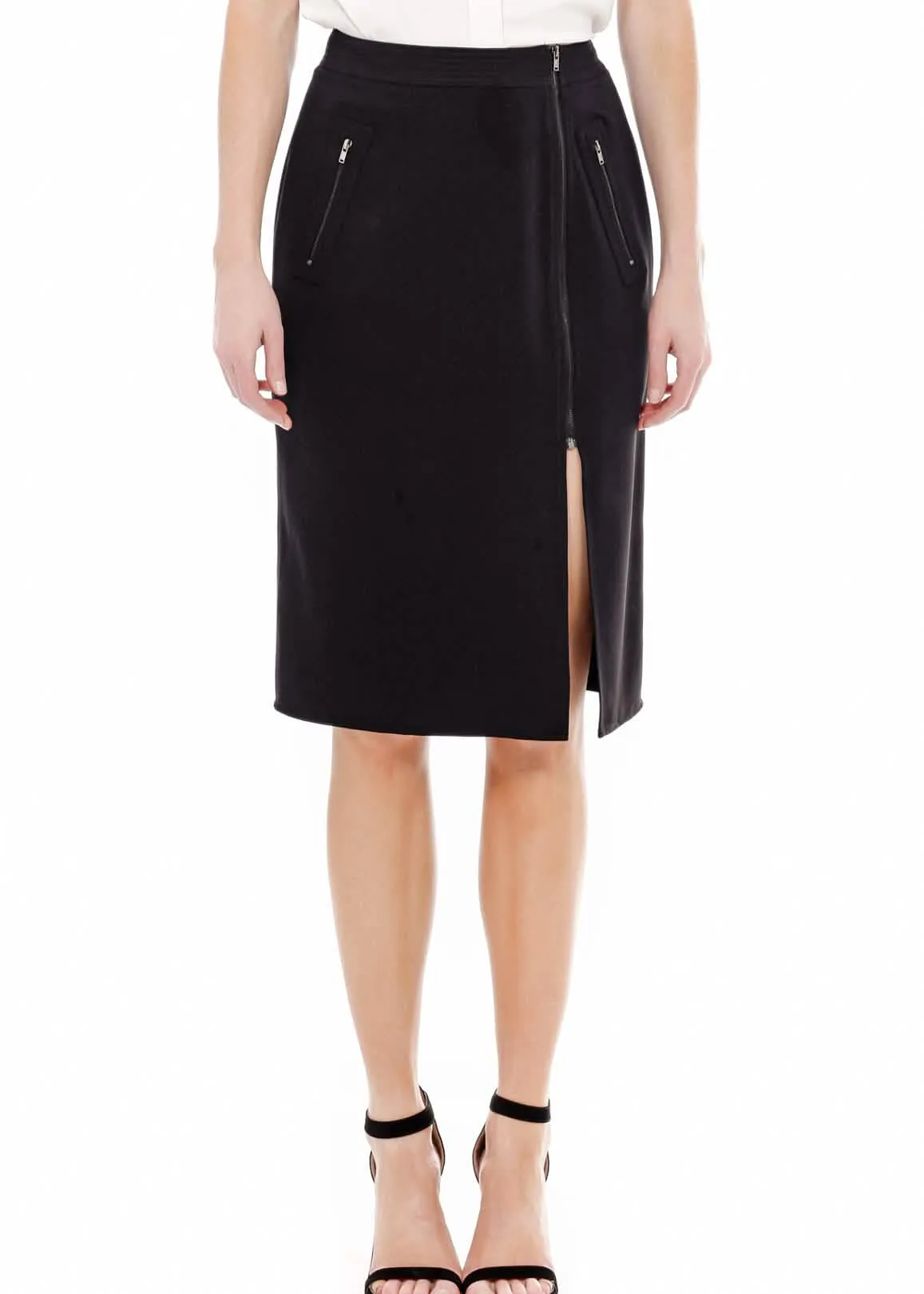 Stylish Women's Midi Skirt with Sophisticated Slit and Zip Closure