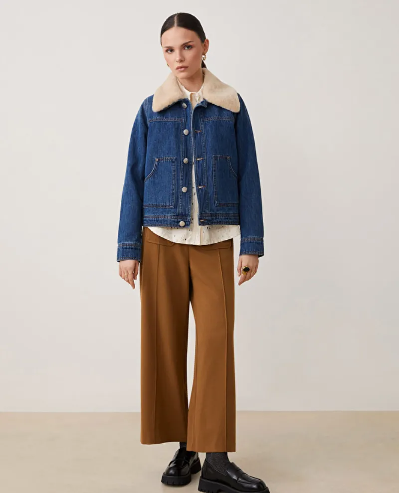 Suncoo Jerry Camel Brown Wide Cropped Trousers