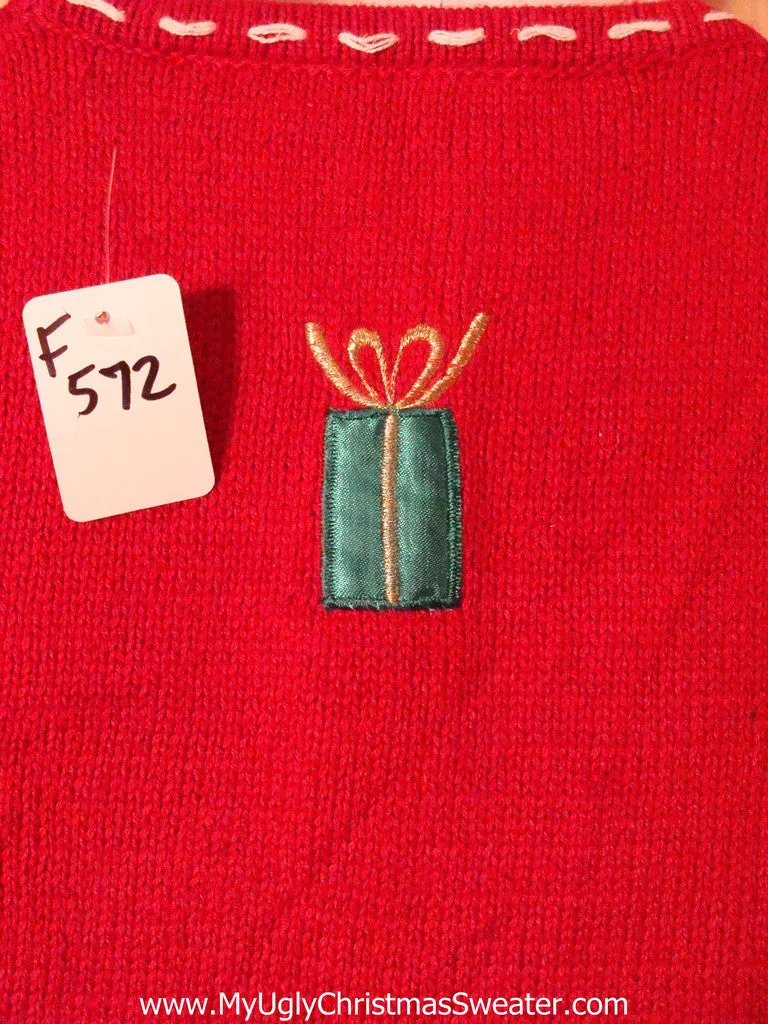 Tacky Cheap Ugly Christmas Sweater Vest with Penguins and Gifts (f572)