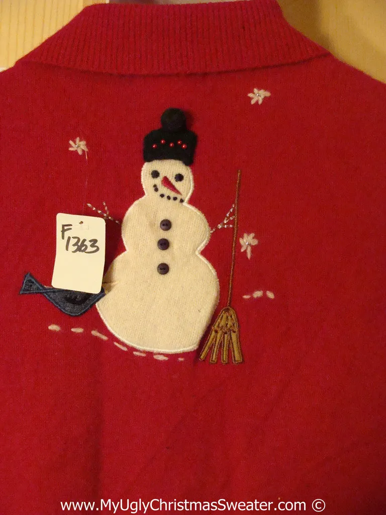 Tacky Red Christmas Sweater with Snowmen on Front and Back (f1363)