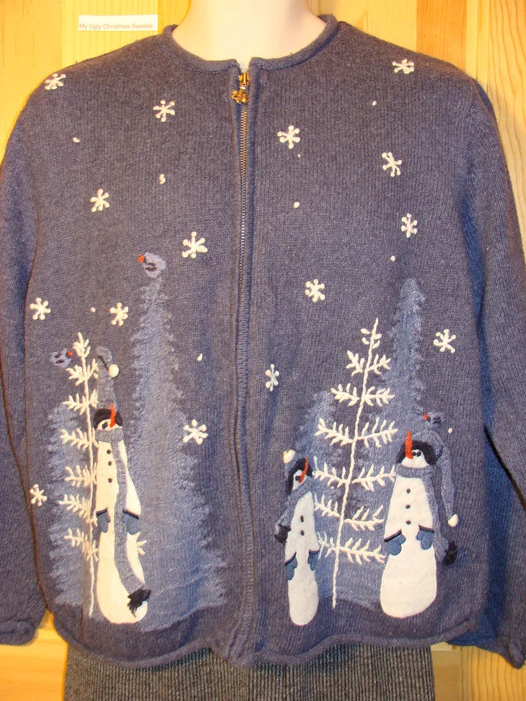 Tacky Ugly Christmas Sweater with Snowmen in a Winter Wonderland (f489)