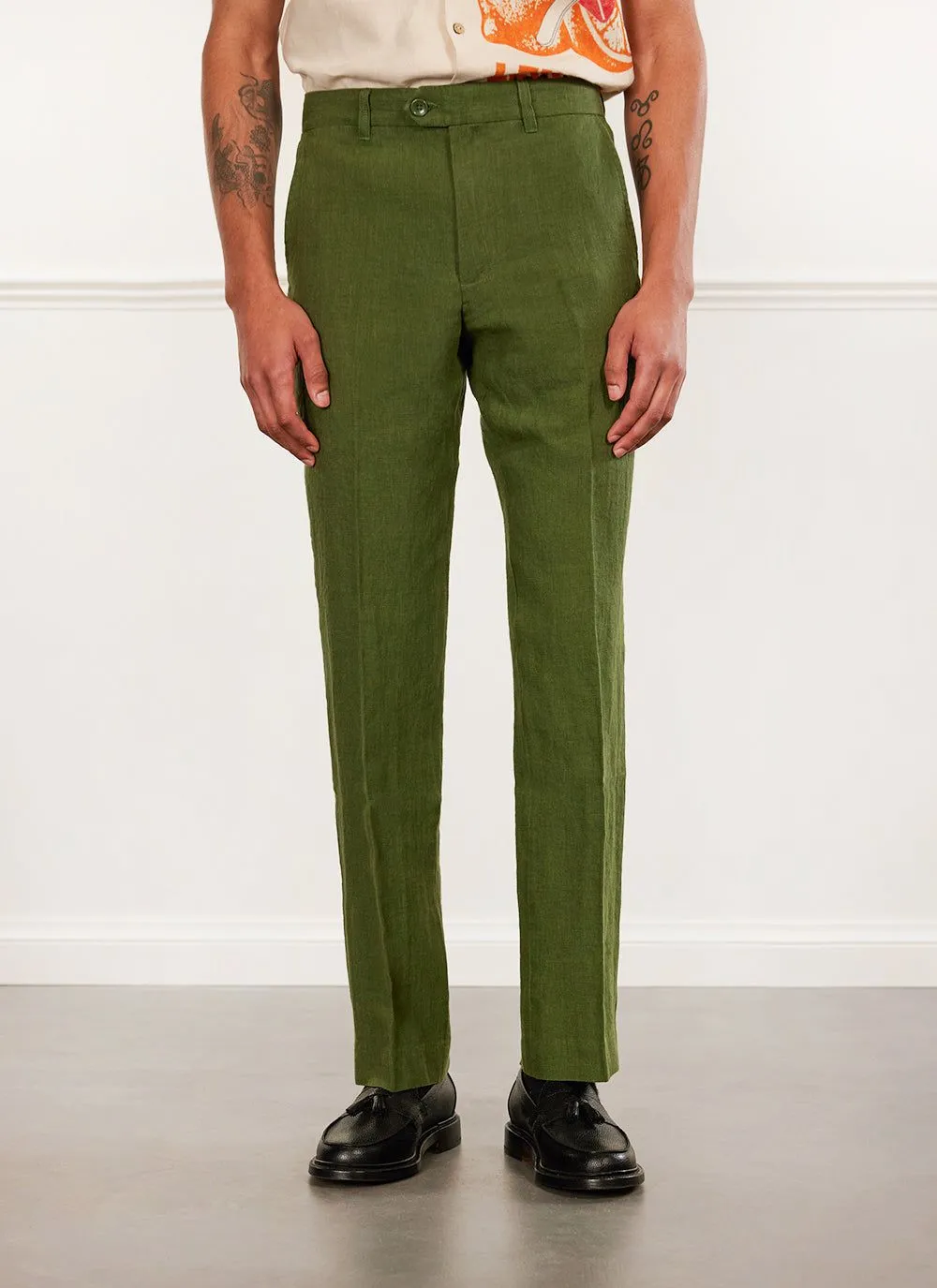 Tailored Linen Trousers | Forest