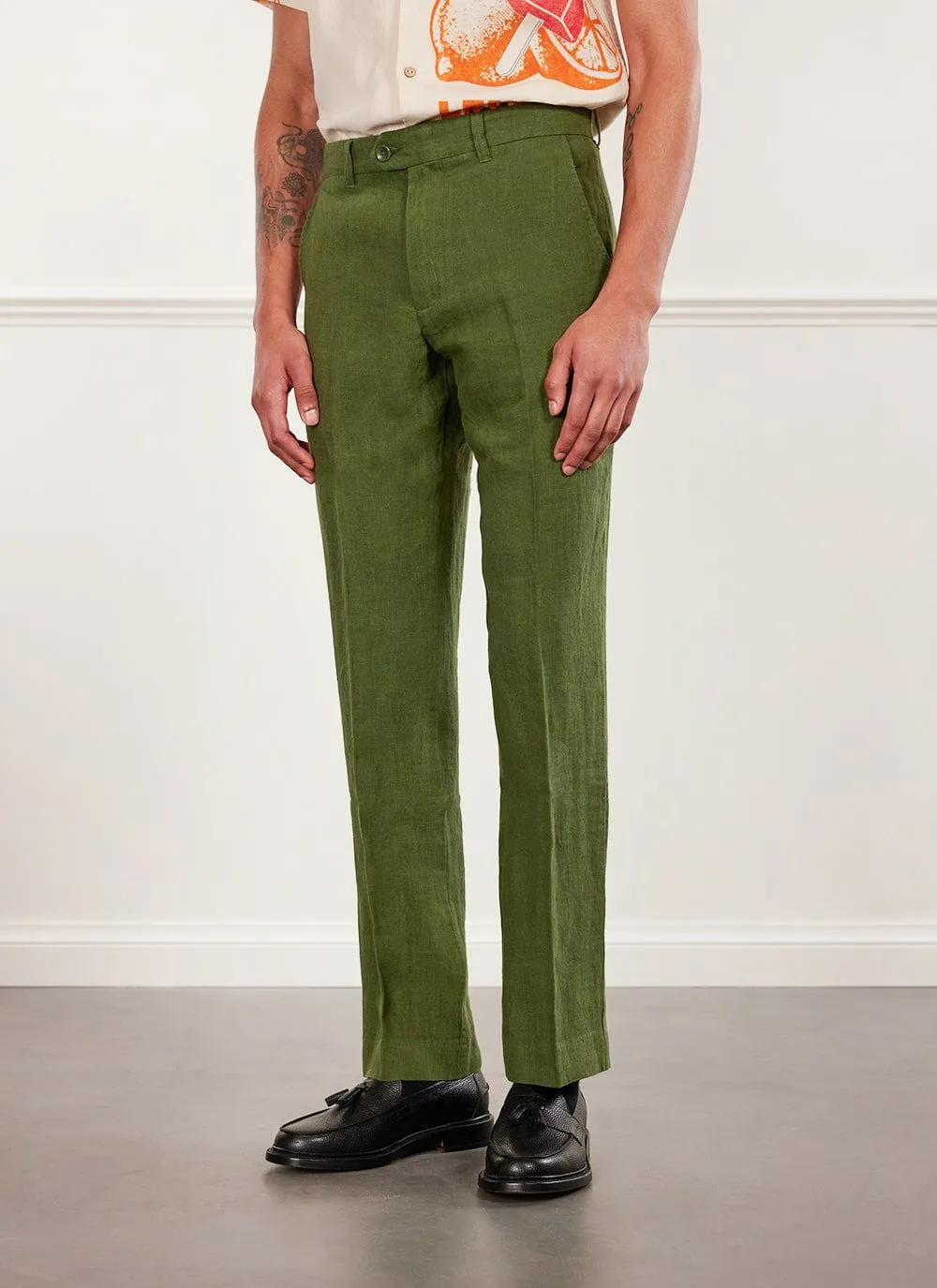 Tailored Linen Trousers | Forest