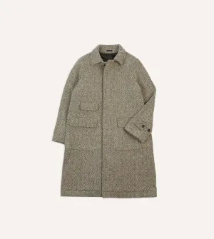 Taupe Herringbone Flecked Wool Raglan Coat