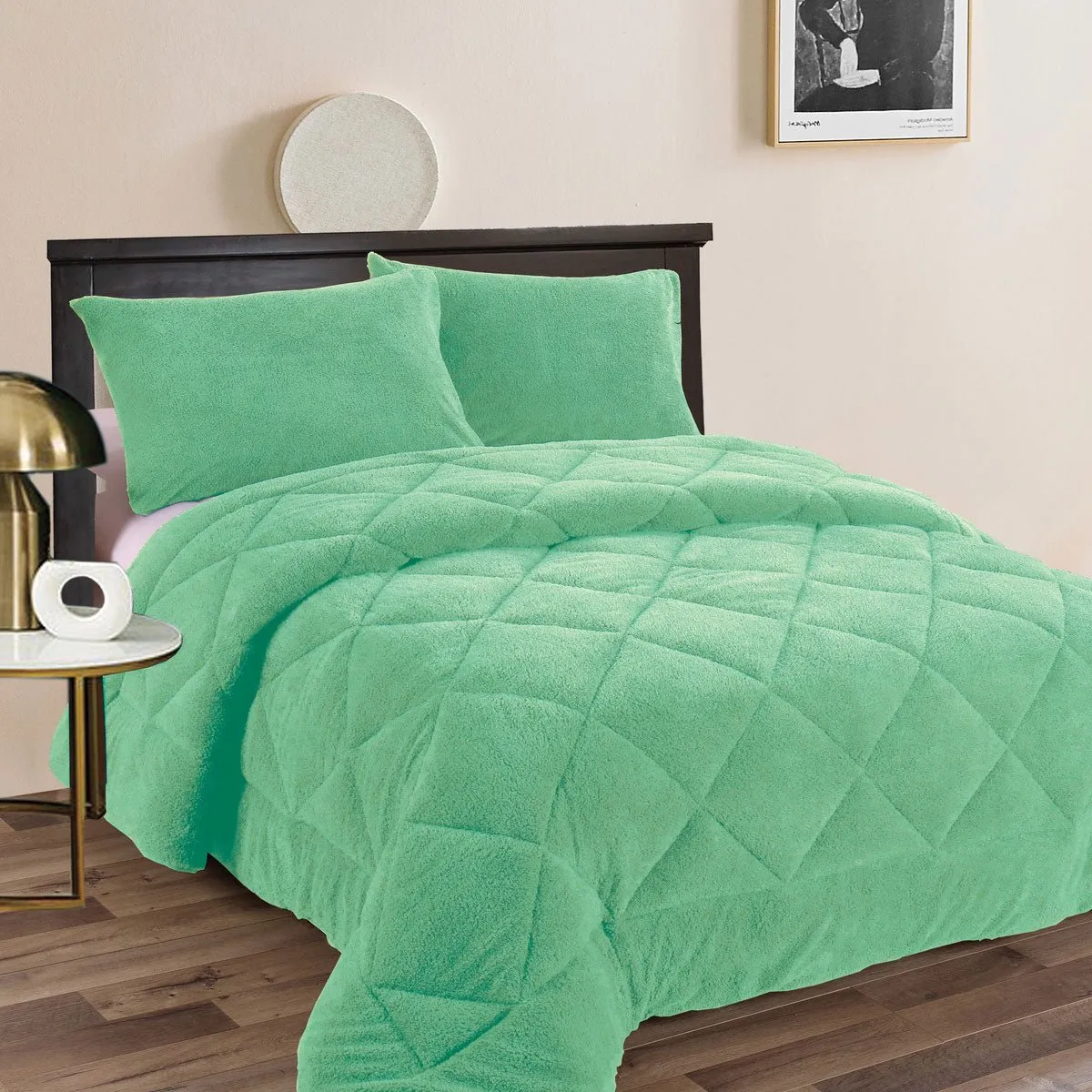 Teddy Fleece 3 Pcs Comforter Set Aqua (Frost) Queen