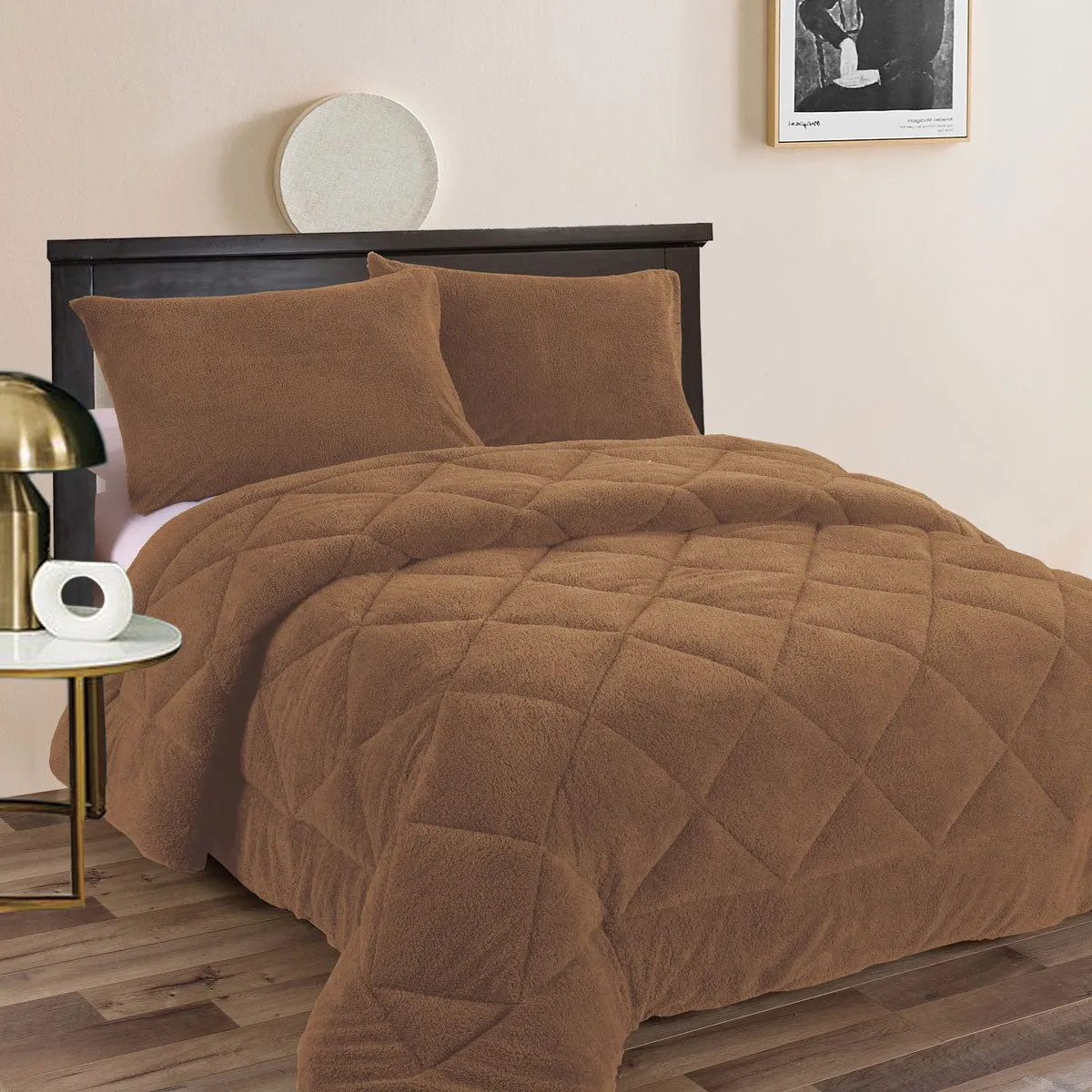 Teddy Fleece 3 Pcs Comforter Set Camel King