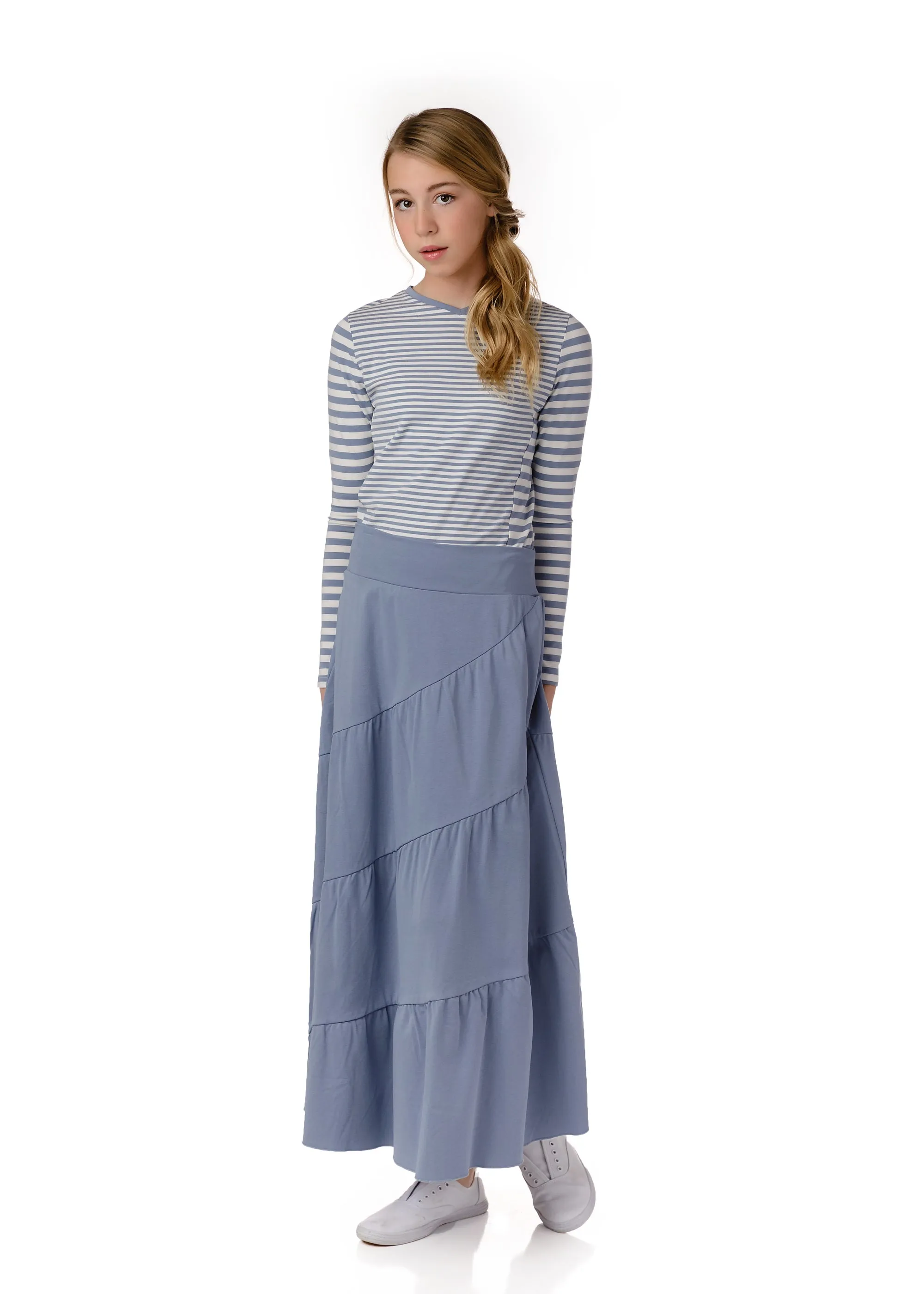 Teens Dusty Blue Diagonal Tiered Skirt