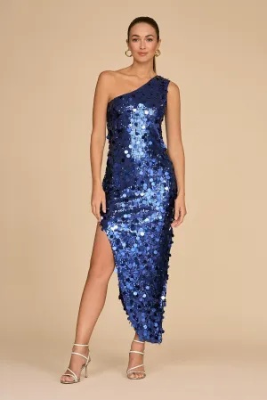 Thea One Shoulder Sequin Dress - Navy