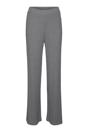 Tia Rib Wide Trousers - Medium Grey Melange