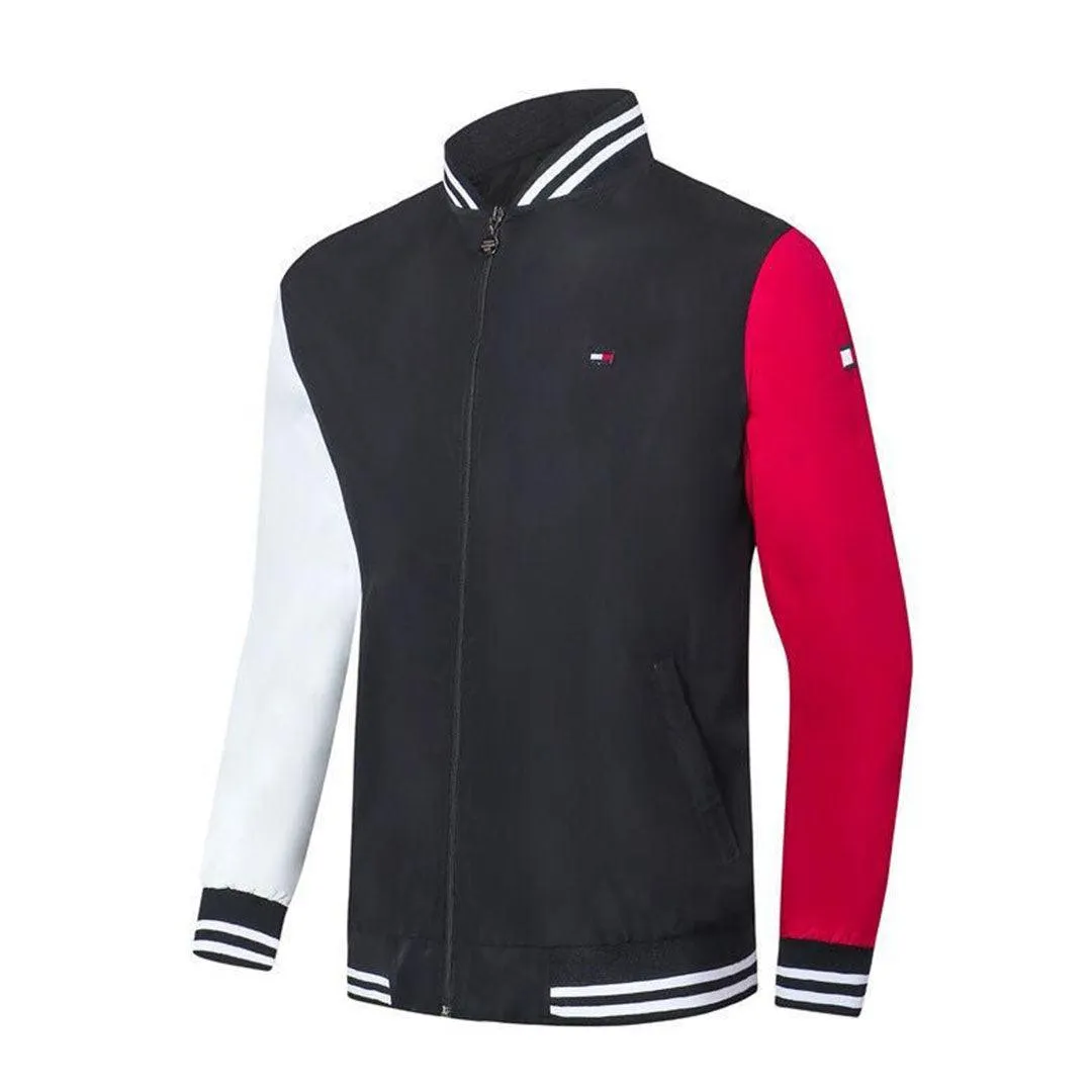 Tommy Hilfiger Top Jacket with White And Blue Straps Collar-Black