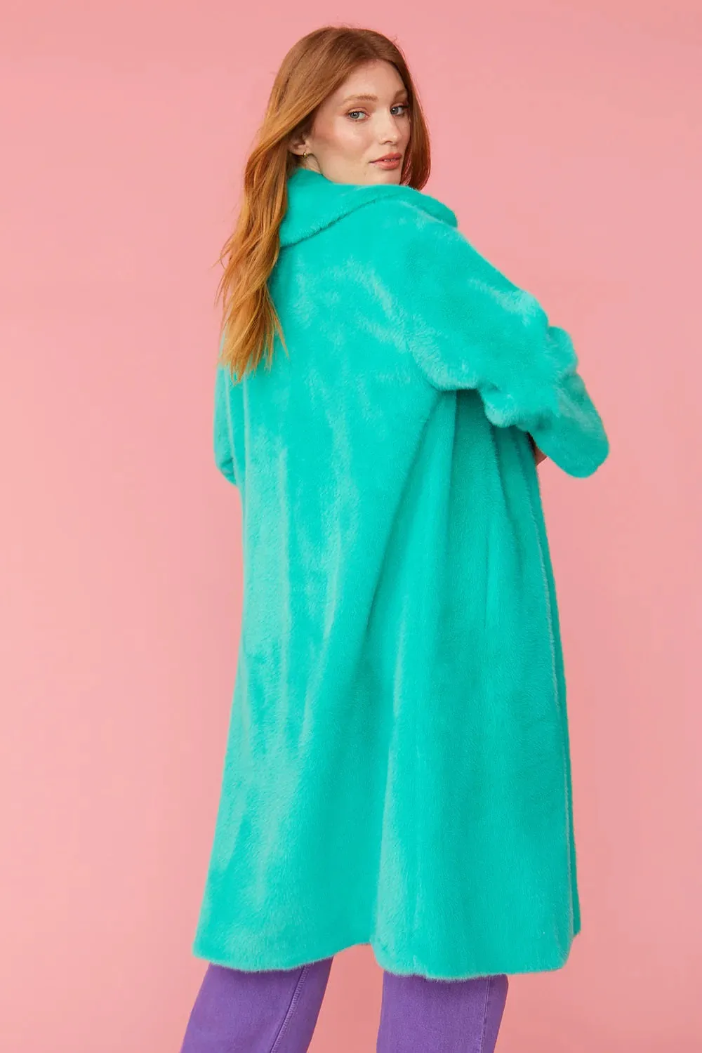 Turquoise Duchess Faux Fur Maxi Coat